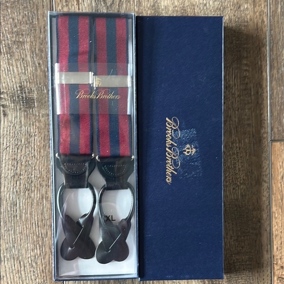 Brooks Brothers Blue and Red Suspenders with Timeless Elegance Leather SIZE XL - Picture 2 of 7